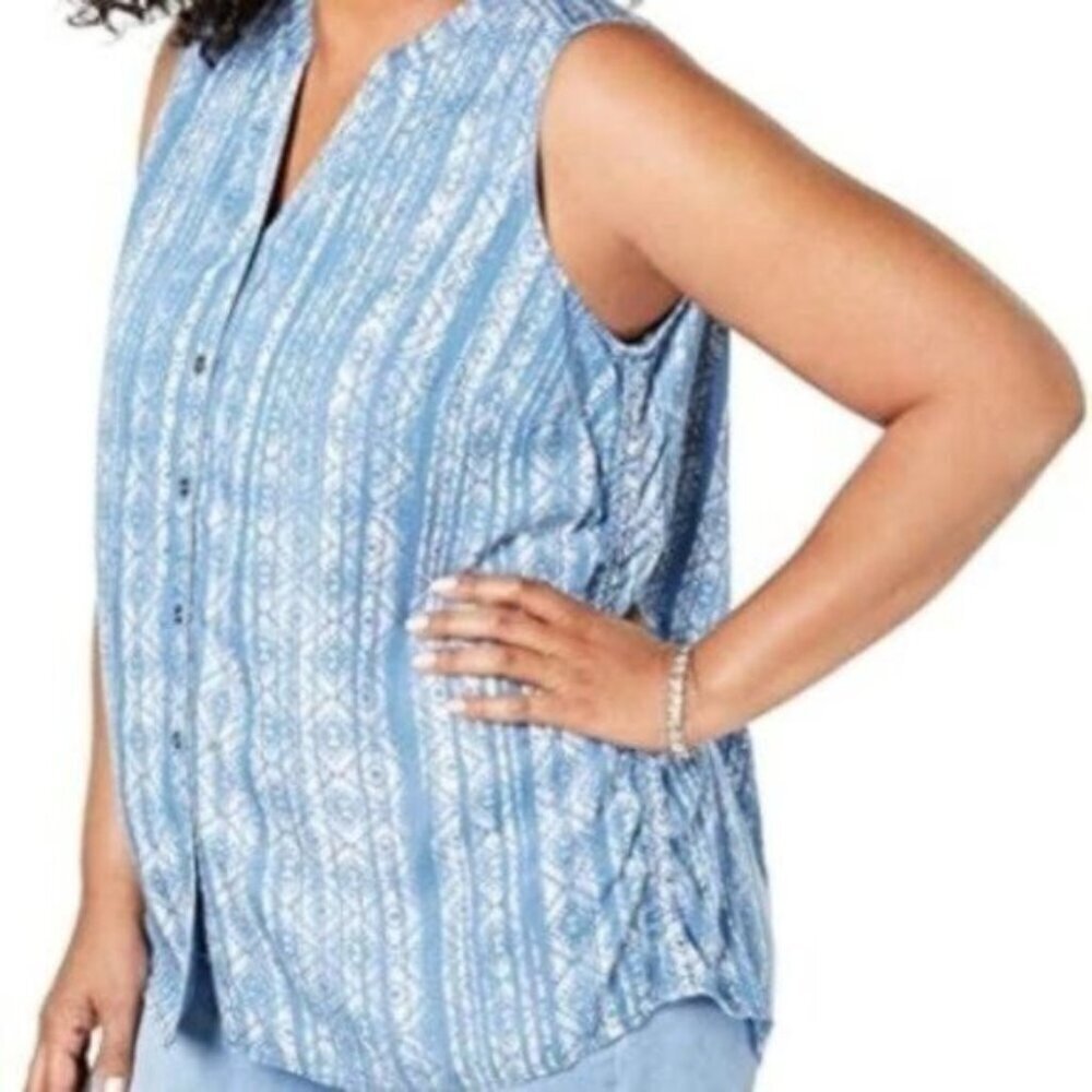 NWT Style & Co Printed Split Neck Tank Top